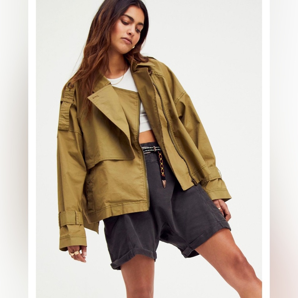 We The Free Free People Brenda Aviator Trench in‎ Matcha